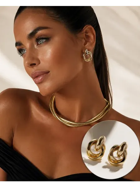 VoviLen JEWELLERY Колье многослойное ожерелье на шею вечернее с серьгами