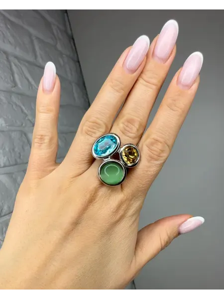 SOLOVYOVA JEWELRY Кольцо массивное с цветными камнями бижутерия