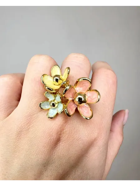 SOLOVYOVA JEWELRY Кольцо с яркими цветами в эмали бижутерия