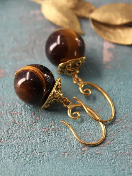 TE jewelry Крупные серьги с коричневым камнем "Гита"