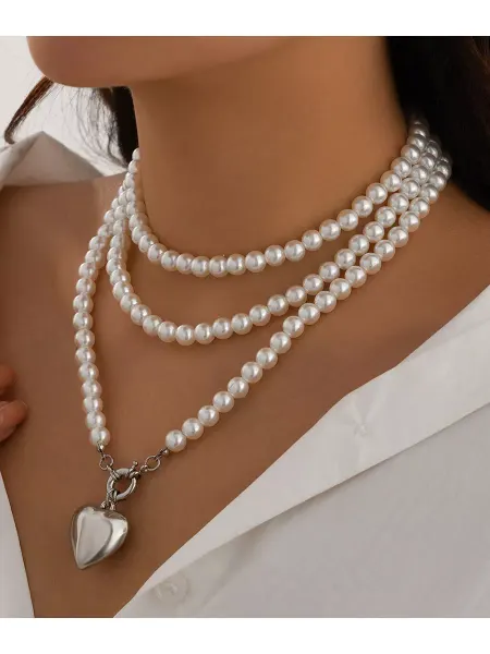 LadyDi Цепочка из жемчуга бодичейн c сердцем