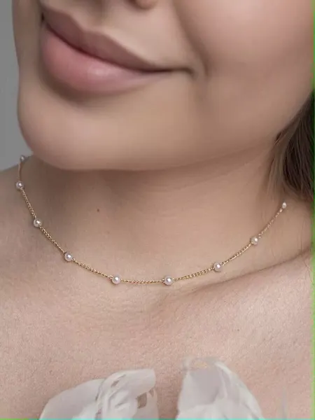 LIRANI Цепочка на шею тонкая с жемчугом