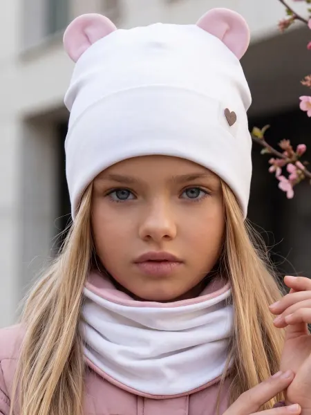Sweet Moment Шапка для девочек демисезонная с ушками и снудом