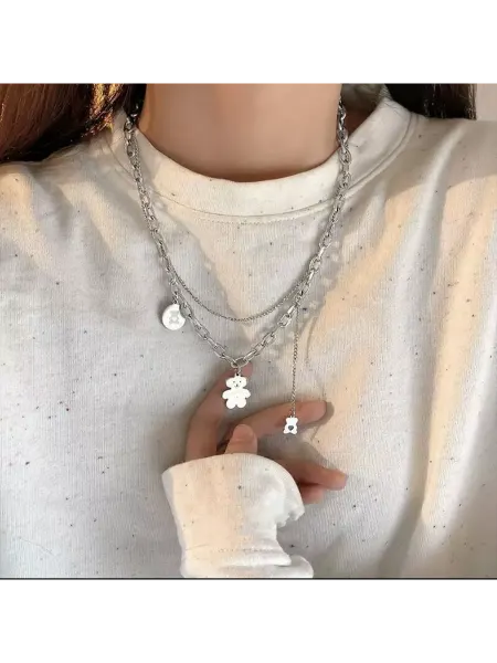 WoW StikerS многослойное ожерелье с мишкой