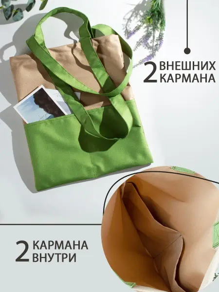 Рецепт Порядка Сумка шоппер хозяйственная тканевая с карманами