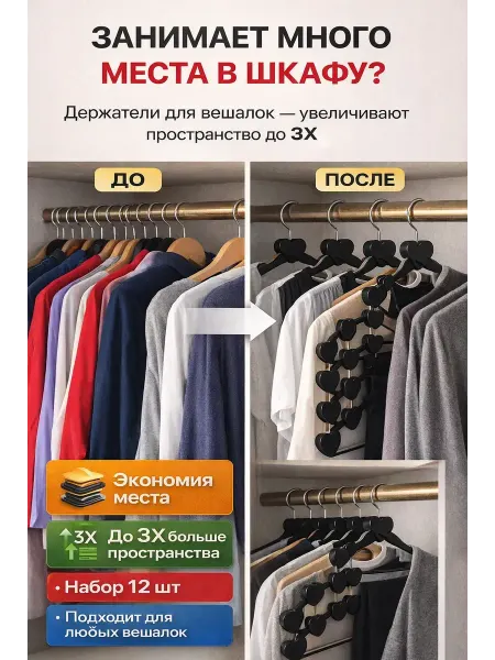 Бемчик55 Держатель для вешалок, органайзер шкафа 12 шт