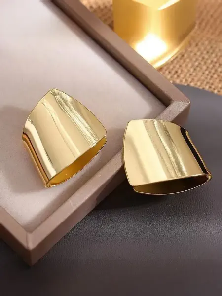 Серьги абстракция, объемные, сталь, золотые
