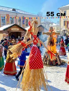 Русская кукла, чучело Масленица Красна с косой, оберег, 55 см / Древесное лыко
