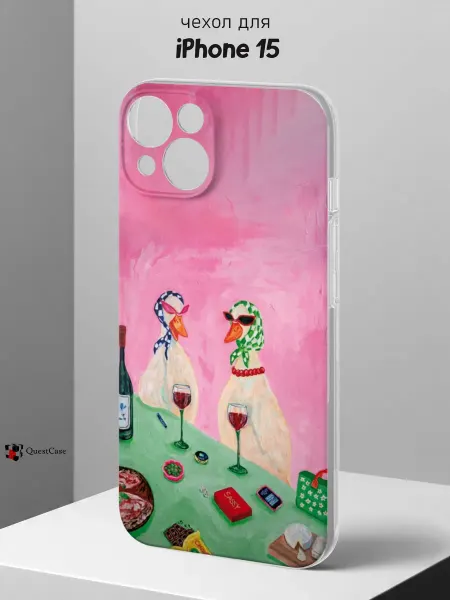 QuestCase Чехол на iPhone 15 с принтом Гуси