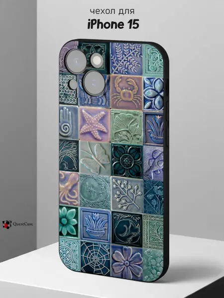 QuestCase Чехол на iPhone 15 с принтом Плитка