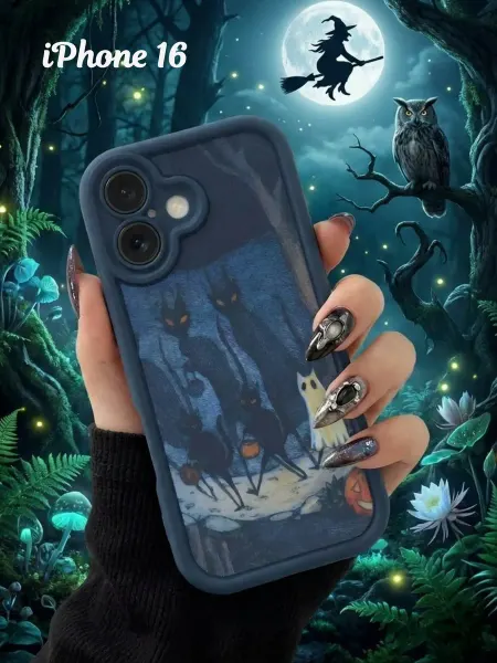 FuturaCase Чехол на iPhone 16, объемный, "хэллоуинские котики"