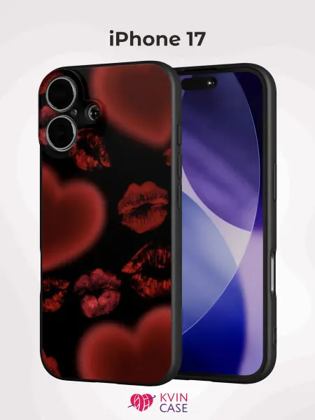 KVIN CASE Чехол на iPhone 17 с принтом Сердца и поцелуи
