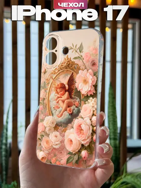 PBl store Чехол на iPhone 17 с принтом Ангел с цветами