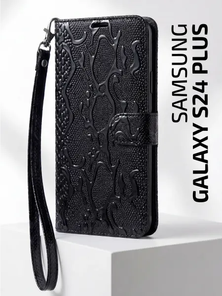 Чехол книжка Samsung S24 Plus, змея, черный