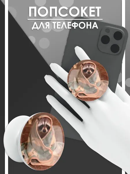 Стетхем Шоп Попсокет Енот в пледе, держатель для телефона