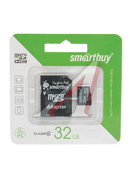 SmartBuy Карта памяти 32GB MicroSD class 10 + SD адаптер SMART BUY