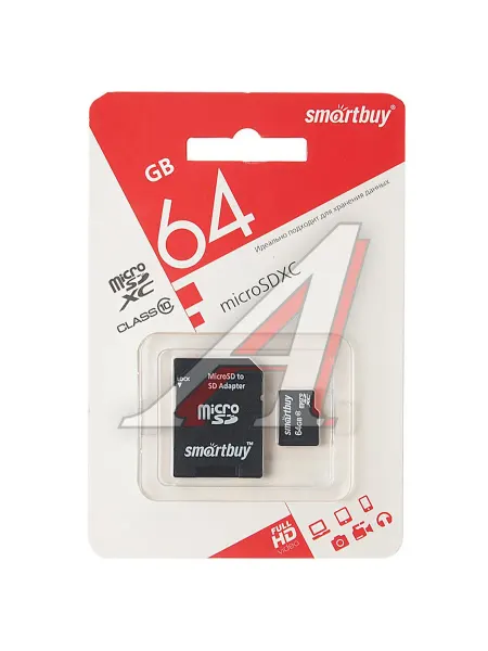 SmartBuy Карта памяти 64GB MicroSD class 10 + SD адаптер SMART BUY