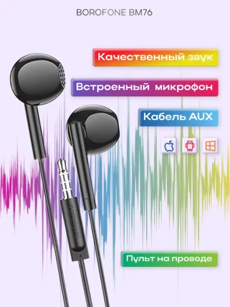 Borofone Наушники проводные с микрофоном вкладыши 3.5 мм