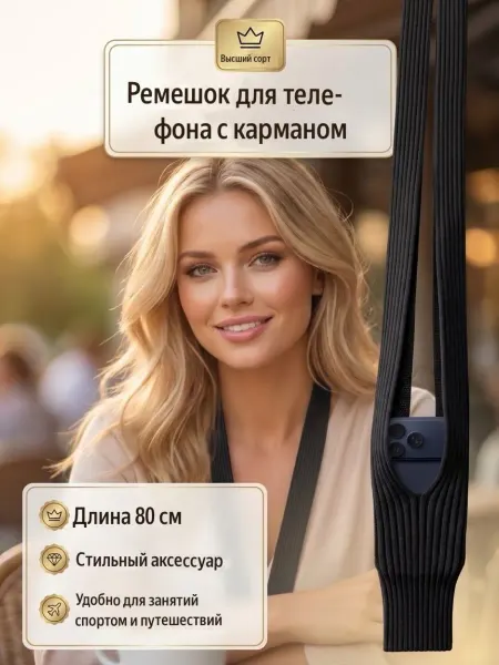 Гемптренд gemptrend шнурок для телефона через плечо с карманом чехлом