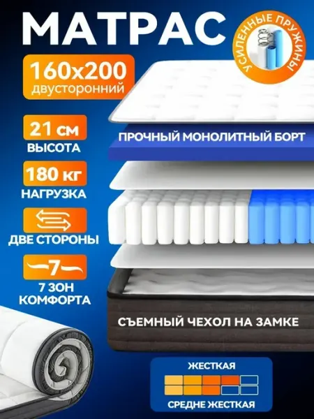 Матрас скрученный ортопедия 160х200, пружины независимые