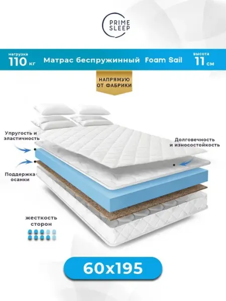 Prime Sleep Матрас 60х195 беспружинный ортопедический