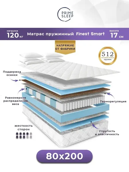 Prime Sleep Матрас 80х200 пружинный ортопедический
