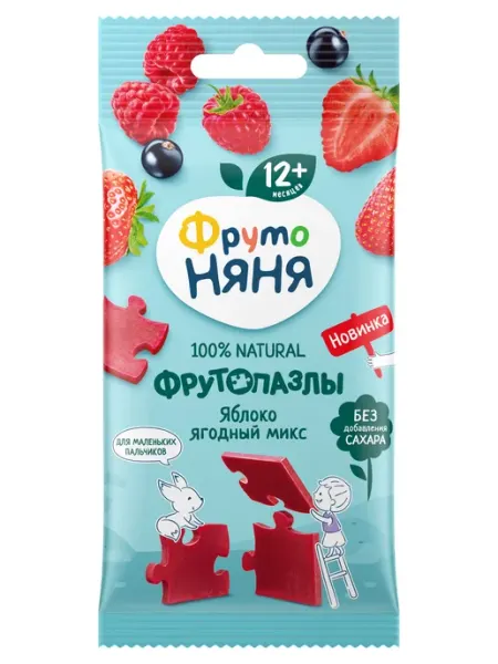 Фруктовые кусочки ФрутоНяня яблоко ягодный микс пазлы с 12