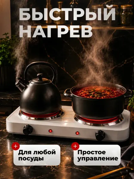 BlackWeld Настольная электрическая плита с 2 конфорками дисковая
