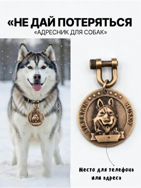 Адресник для собак Husky жетон для имени и номера