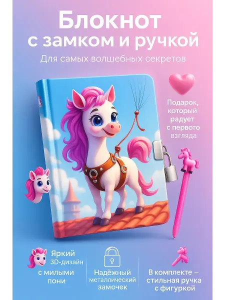 Бема56 Блокнот с замочком и ручкой рисунок рандом
