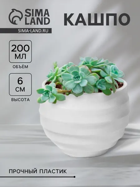 Кашпо для цветов белое, пластик, 7.5х6 см, 2 шт