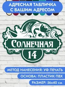 Адресная табличка на дом 560х400 мм. "Домовой знак Рыбак", зелёная, из пластика, УФ печать не выгорает
