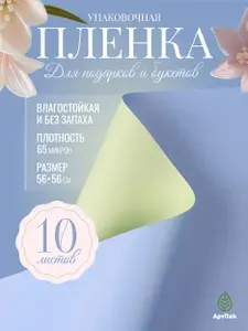 Упаковочная бумага для цветов и подарков двусторонняя в листах 56х56 - 10 шт. синий/светло-зеленый