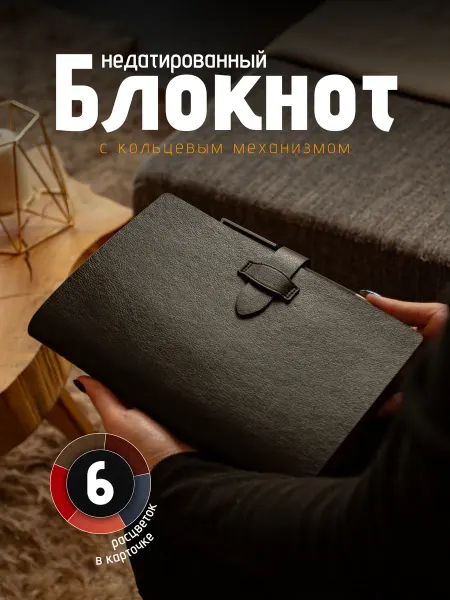 Блокнот для записей А5 кожаный на кольцах недатированный