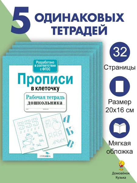 Издательство Стрекоза Прописи в клеточку. Рабочие тетради дошкольника. 5 шт