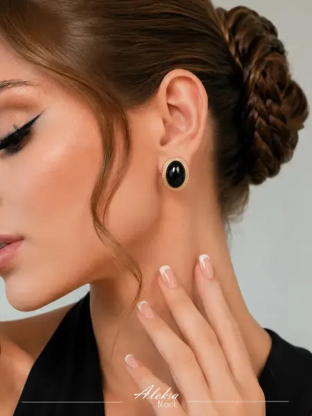 Aleksa Black Серьги бижутерия гвоздики крупные под золото овальные