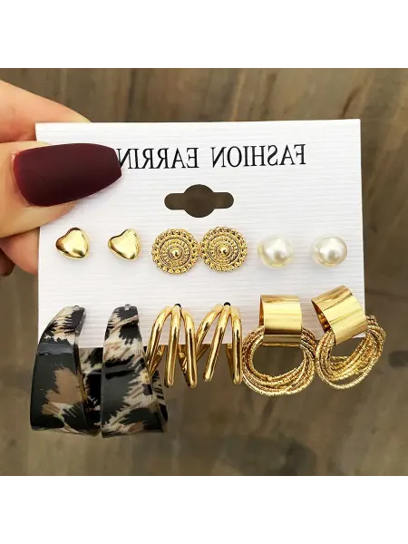 Серьги женские кольца пусеты набор бижутерия сережки золото