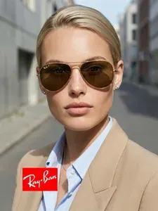 Солнцезащитные очки мужские, авиаторы RAY-BAN с чехлом, линзы коричневые, RB3025-001/57/62-14