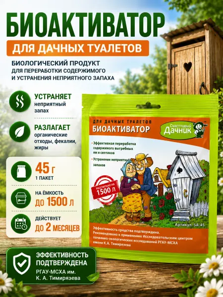 Счастливый дачник - биоактиватор для дачных туалетов 45 г