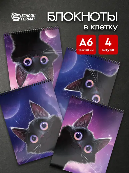 Schoolformat Набор блокнотов для записей А6 Игривый космокотик