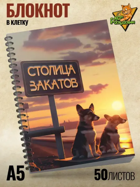 Кот Раскраскин Блокнот в клетку А5 с котом столица закатов