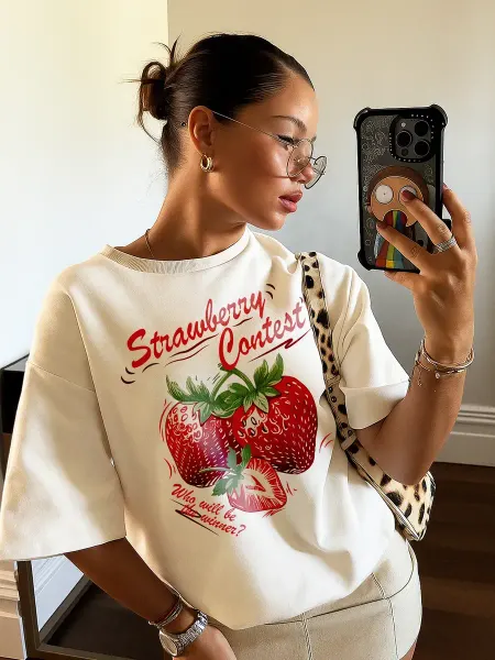 Rest Футболка оверсайз с принтом у2к Клубника -strawberry