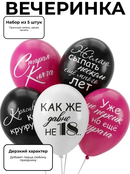 Город Шаров Шарики воздушные набор "Как же давно не 18" 5 шт