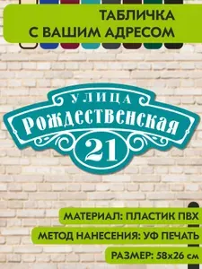 Адресная табличка на дом "Домовой знак" голубая, 580х265 мм., из пластика, УФ печать не выгорает
