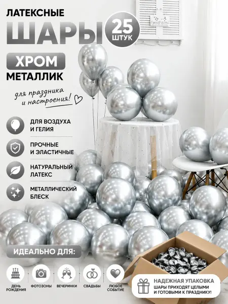 Pro Decor Imron Шары латексные Хром 25 шт, 12” 30 см, металлик