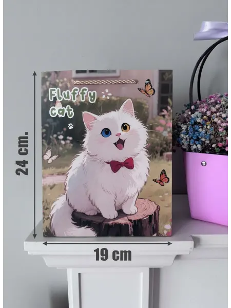 PinkyCat Упаковка Пакет подарочный Котик с бабочкой (19х24х10см)