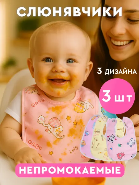 Little Bids Слюнявчики для новорожденных непромокаемый нагрудник 3 шт