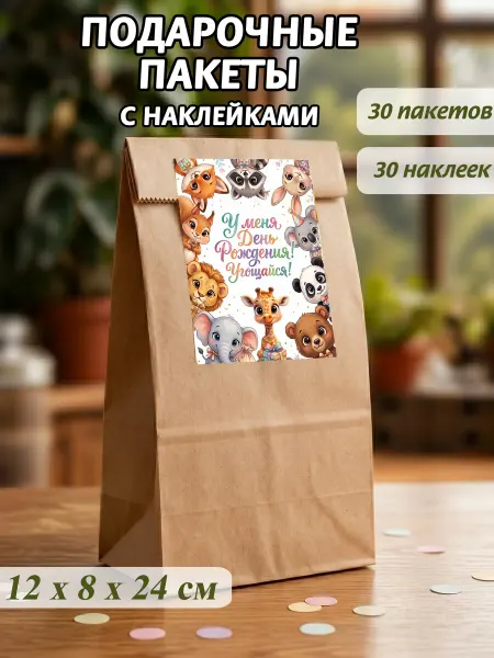 Musixcard Пакеты для угощений в садик набор с наклейками 30 шт