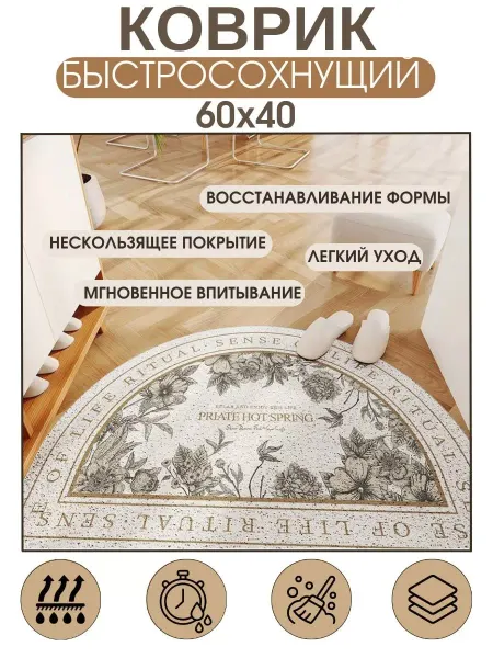 JuliaHomeMarket Коврик абсорбирбируюший быстросохнущий для ванной и туалета