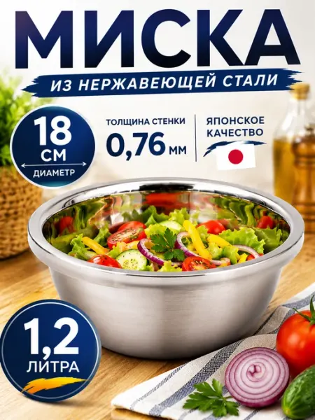 Активный отдых Миска металлическая из нержавеющей стали 18 см глубокая